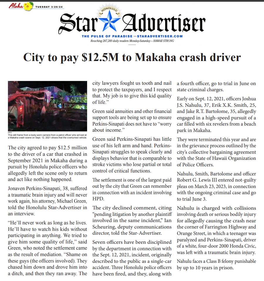 City to Pay $12.5M to Makaha Crash driver
